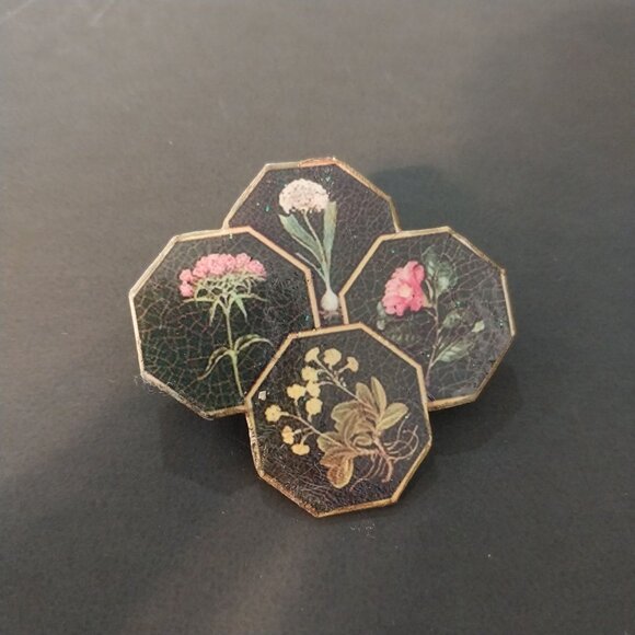 Vintage Paper Floral Flowers Botanical Brooch - Picture 2 of 5